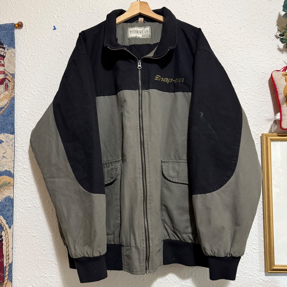 Vtg Snap-on Workwear mens‎ XXLT Jacket Block Canvas Black Gray Mechanic 804JJ
